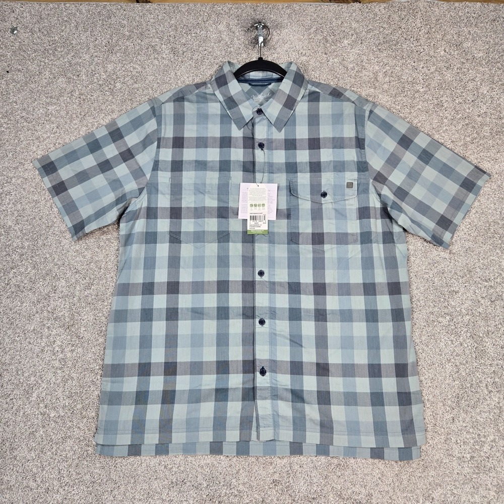 Woolrich performance shirt mens Large gray buffalo plaid short sleeve NEW